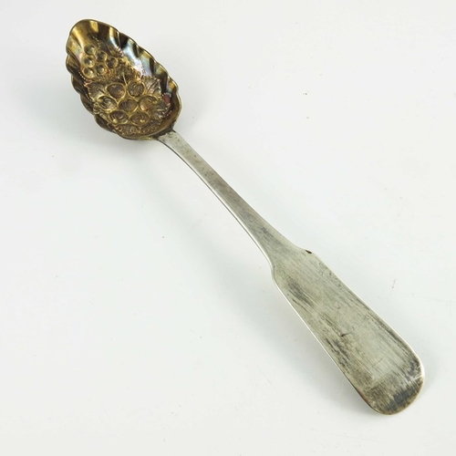 52 - A George III Scottish silver berry spoon, Edinburgh 1812, fiddle pattern, later embossed and gilt be... 