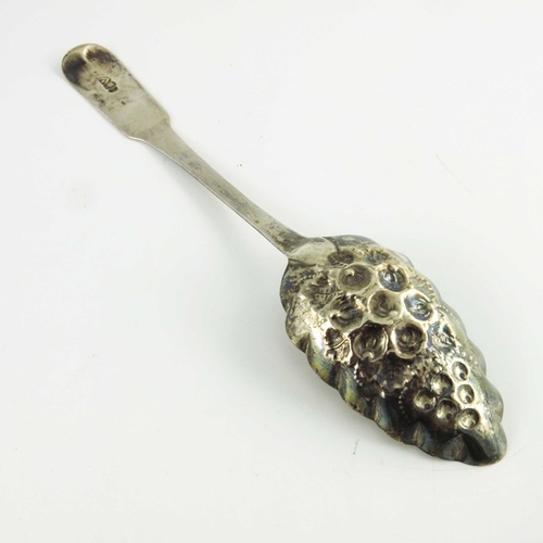 52 - A George III Scottish silver berry spoon, Edinburgh 1812, fiddle pattern, later embossed and gilt be... 