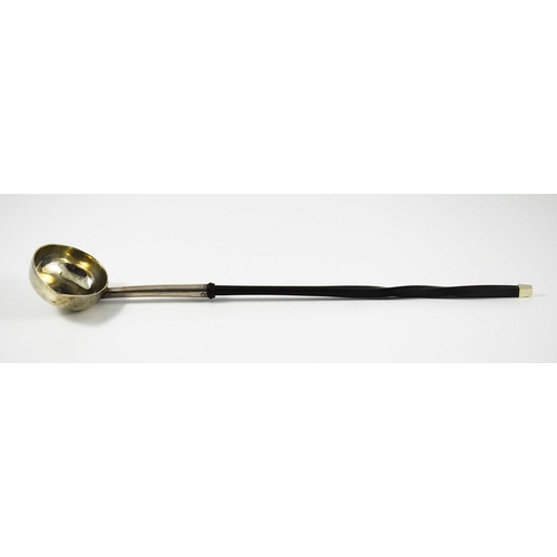 64 - A George II silver punch ladle, London 1736, oval form with pinched spout, twisted horn handle, 39.5... 