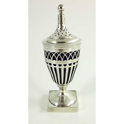 67 - A George V silver pepper pot, George Nathan and Ridley Hayes, Chester 1911, Neoclassical pedestal ur... 