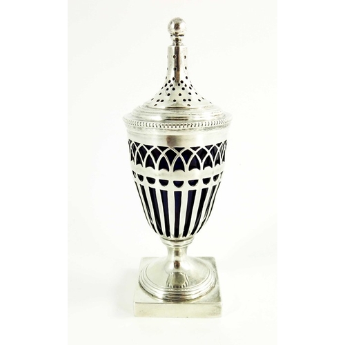 67 - A George V silver pepper pot, George Nathan and Ridley Hayes, Chester 1911, Neoclassical pedestal ur... 