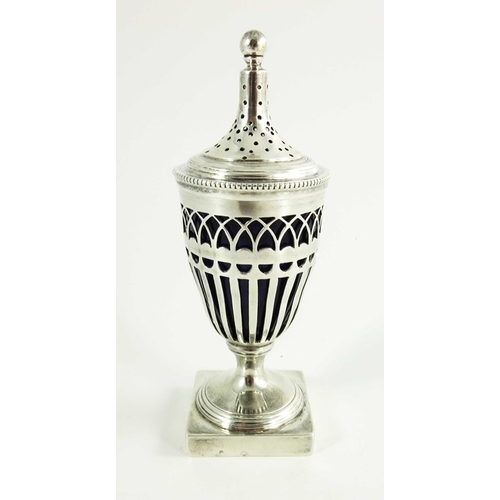 67 - A George V silver pepper pot, George Nathan and Ridley Hayes, Chester 1911, Neoclassical pedestal ur... 