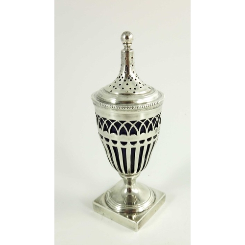 67 - A George V silver pepper pot, George Nathan and Ridley Hayes, Chester 1911, Neoclassical pedestal ur... 