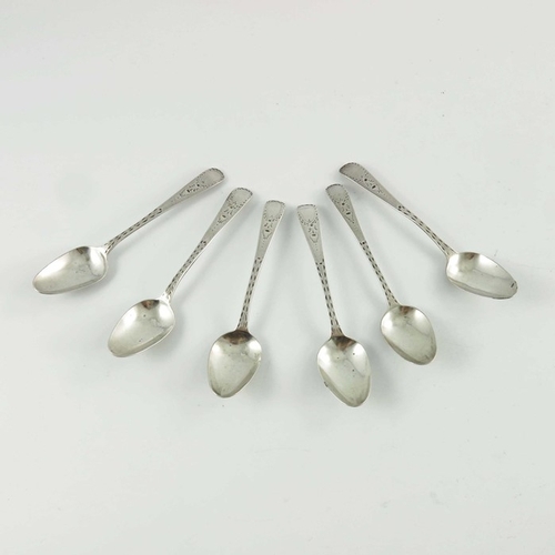 68 - A set of six George III silver bright cut teaspoons, Peter, Ann and William Bateman, London 1802, de... 