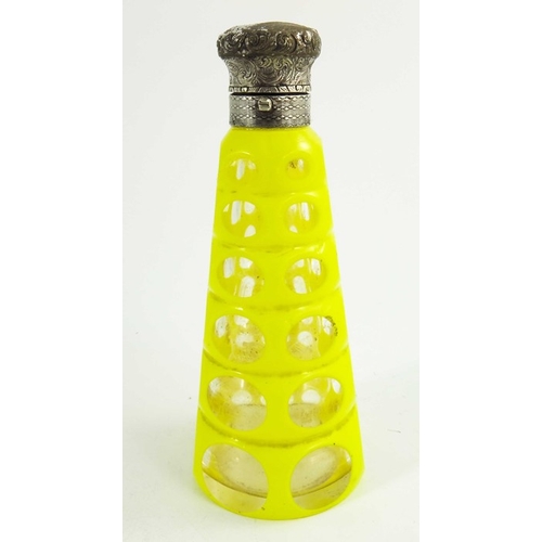 83 - A white metal mounted yellow over colourless cased glass scent bottle, 19th century, probably Bohemi... 