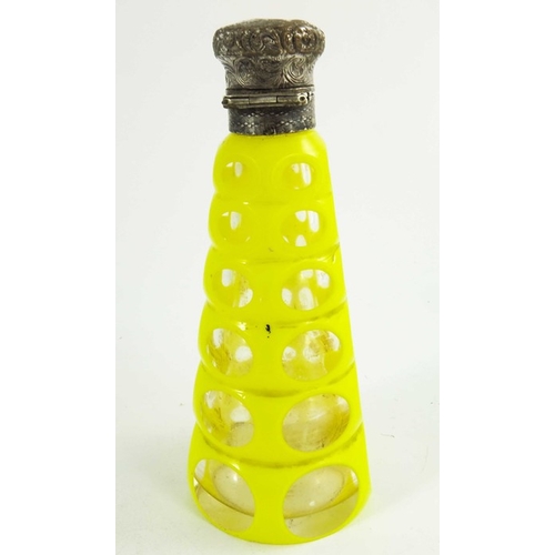 83 - A white metal mounted yellow over colourless cased glass scent bottle, 19th century, probably Bohemi... 