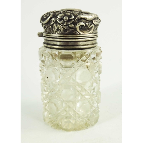 84 - A Victorian silver topped glass jar, Sampson Mordan and Co., London 1892, hobnail cut cylindrical bo... 