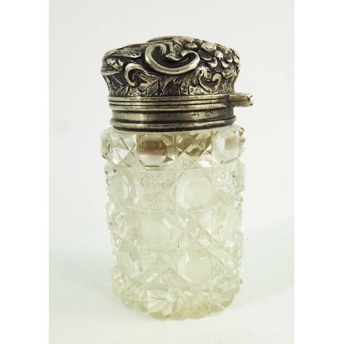 84 - A Victorian silver topped glass jar, Sampson Mordan and Co., London 1892, hobnail cut cylindrical bo... 