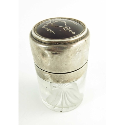 85 - A George V silver and tortoiseshell glass jar, Elkington and Co., London 1911, cylindrical form, the... 