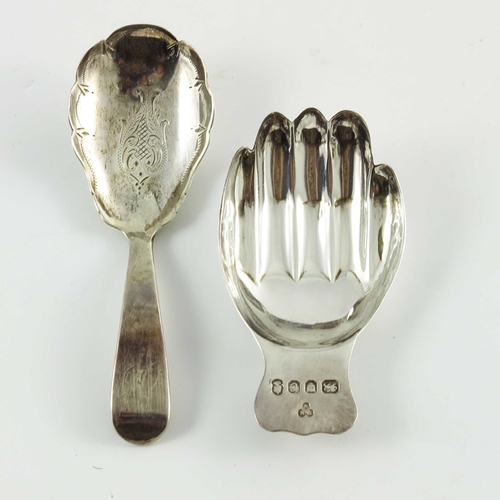 92 - A George III silver caddy spoon and another, Thomas Wilkes Barker, London 1814, bright cut and scall... 