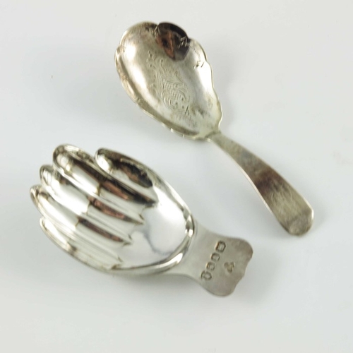 92 - A George III silver caddy spoon and another, Thomas Wilkes Barker, London 1814, bright cut and scall... 