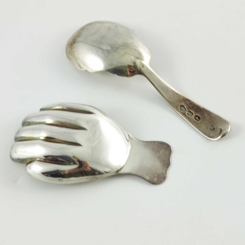 92 - A George III silver caddy spoon and another, Thomas Wilkes Barker, London 1814, bright cut and scall... 