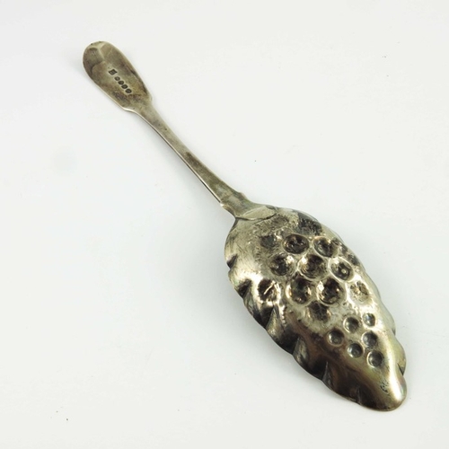 93 - A George III silver berry spoon, Sarah & John William Blake, London 1814, fiddle pattern, later embo... 