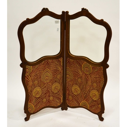 218 - A 19th century French walnut bi fold fire screen, carved ogee serpentine scrolls on cabriole legs, g... 