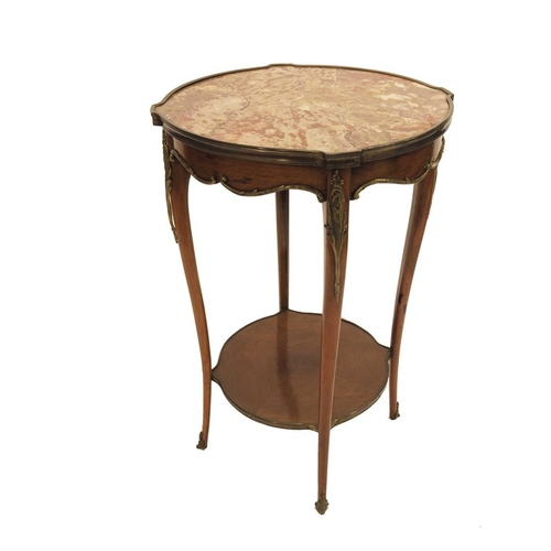 234 - A Louis XV style French walnut and marble topped occasional table, circular form, gilt metal mounts,... 