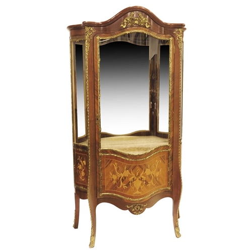 243 - A Louis XV style kingwood and gilt metal mounted display cabinet, serpentine form, on cabriole legs,... 