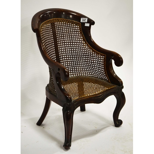 247 - A Victorian child's chair, cane seat and back, on cabriole legs, 65cm high