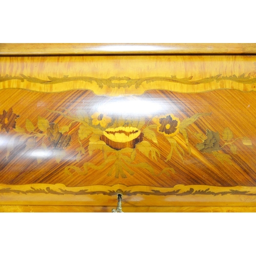 249 - A Louis XV style inlaid satinwood and kingwood rolltop desk, the single drawer with floral panels an... 