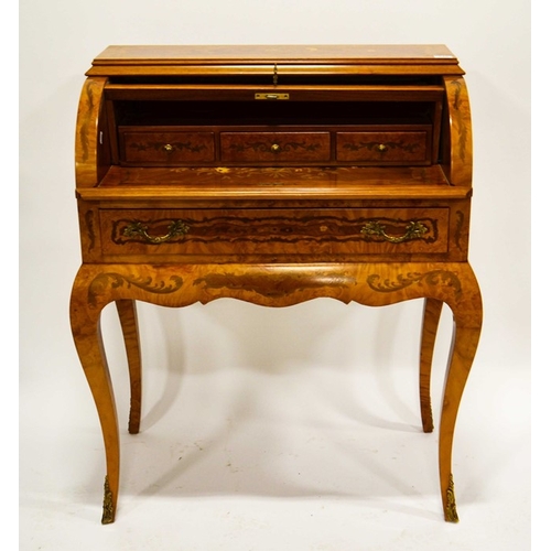 249 - A Louis XV style inlaid satinwood and kingwood rolltop desk, the single drawer with floral panels an... 