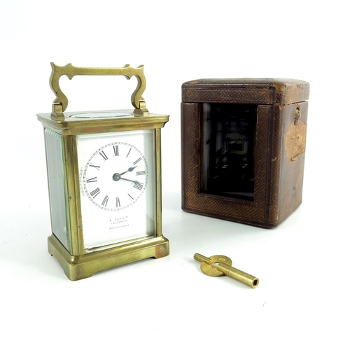 258 - A Brass Encased French Carriage Clock, marked 'Jack & Co, Cheltenham' Made in France to the dial, wi... 