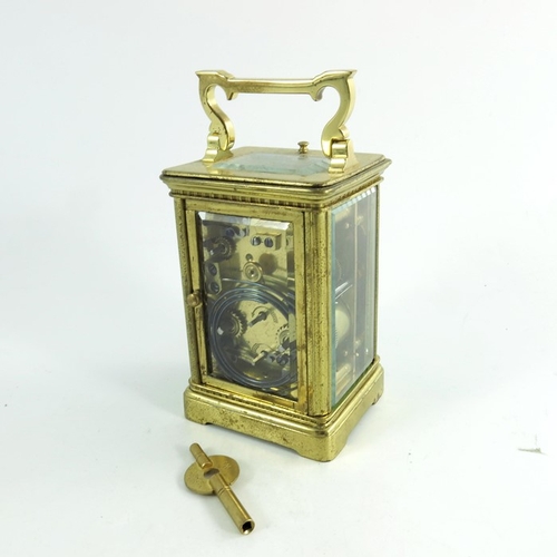 260 - A 19th Century Brass Cased Carriage Clock, enamel dial with black painted face and with alarm mechan... 