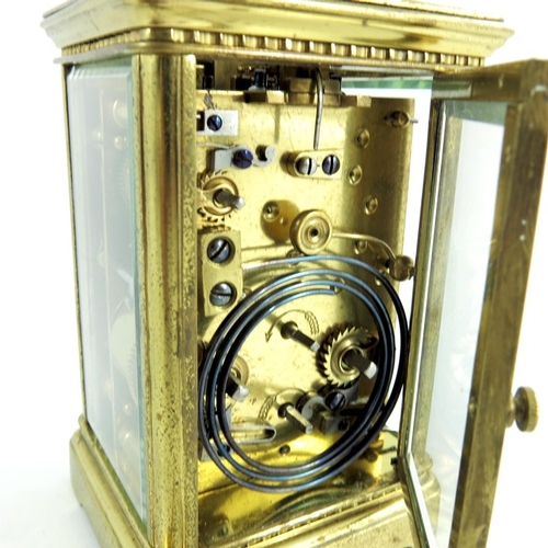 260 - A 19th Century Brass Cased Carriage Clock, enamel dial with black painted face and with alarm mechan... 