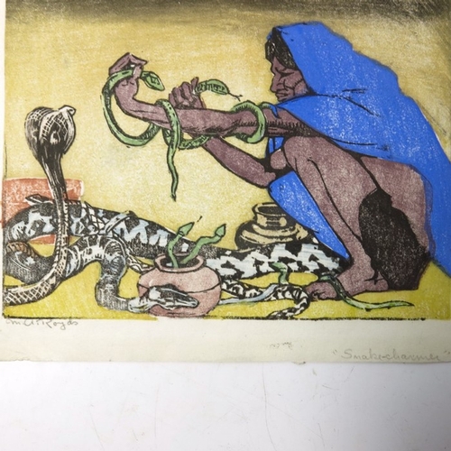 276 - Mabel Royds (1874-1941), Snake Charmer (M.B. 14), coloured woodblock print, signed and titled, 13.5c... 