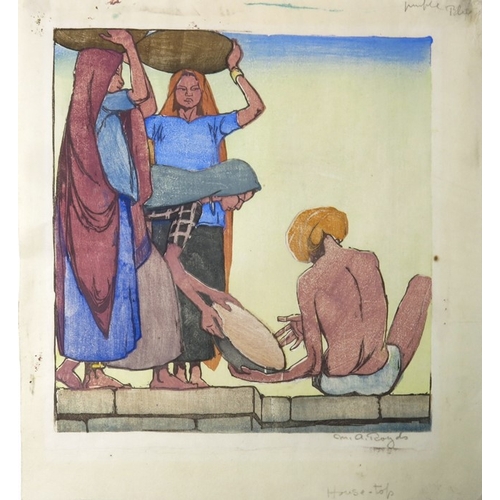 277 - Mabel Royds (1874-1941), House Tops (M.B. 21), coloured woodblock print, signed and titled, 23cm x 2... 