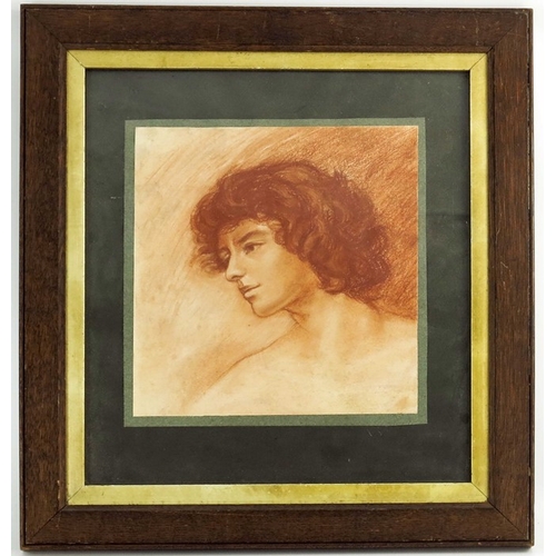 304 - PreRaphaelite School, Portrait, red pencil, 34cm x 23cm, framed