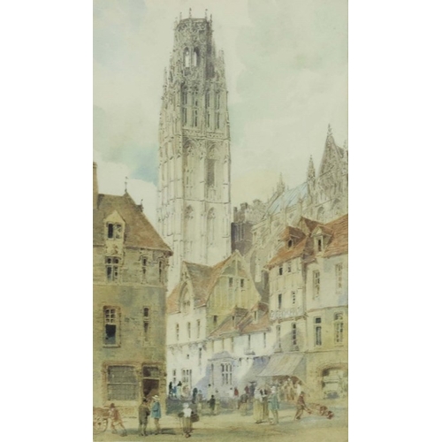 312 - George Nattress (fl.1866-1888), Rouen Cathedral, Toure de Beurre, watercolour, monogram, 28.5cm x 17... 