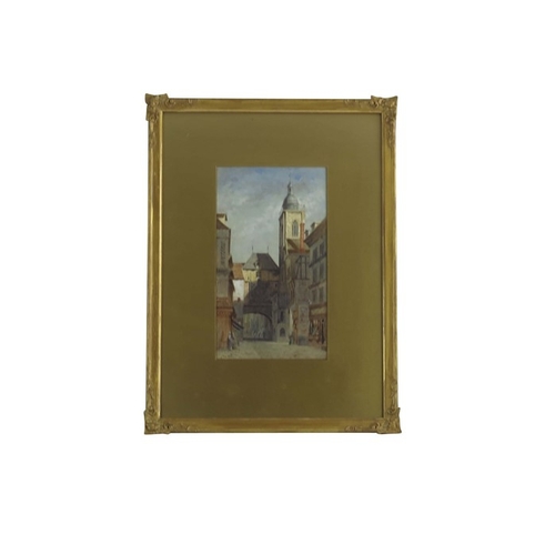 313 - John Crowther (fl.1876-1900), Gors Horloge at Rouen, watercolour, signed, 28cm x 16cm, framed