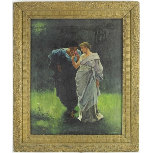 330 - 20th Century, PreRaphaelite school, Lovers Courting, oil on canvas, 49cm x 39cm, framed