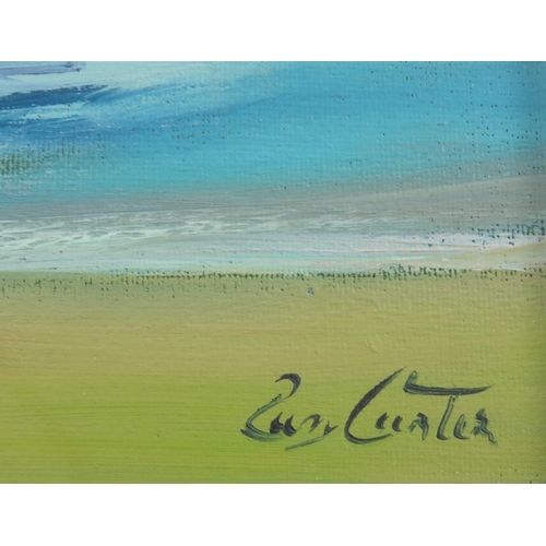 333 - † Pam Carter (b.1952), Paddling in June, oil on canvas, signed, titled verso, 23cm x 29cm, framed