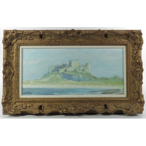 349 - John Davison Liddell (1859-1942), Bamburgh Castle, oil on board, signed and dated 1924, 17cm x 38cm,... 