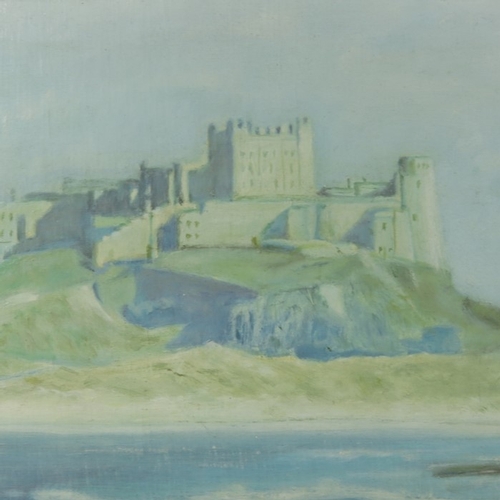 349 - John Davison Liddell (1859-1942), Bamburgh Castle, oil on board, signed and dated 1924, 17cm x 38cm,... 