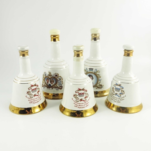 376 - Bells Royal Commemorative Scotch whisky, a group of six variously sized ceramic decanters, commemora... 