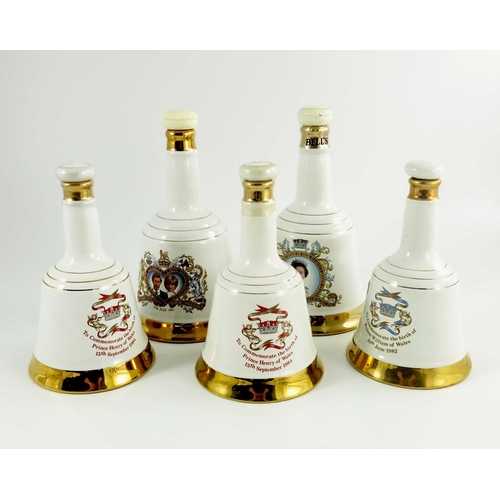 376 - Bells Royal Commemorative Scotch whisky, a group of six variously sized ceramic decanters, commemora... 