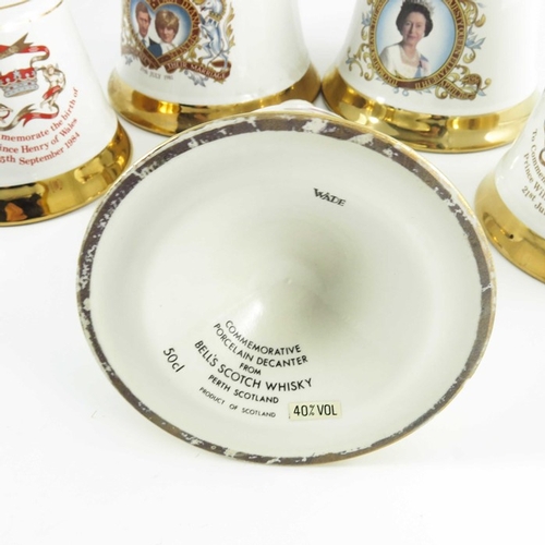 376 - Bells Royal Commemorative Scotch whisky, a group of six variously sized ceramic decanters, commemora... 