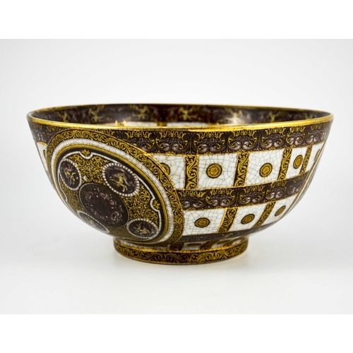 389 - A Large Crackle Glazed Bowl decorated in brown and gilt enamels on a grey ground, the banding and ci... 