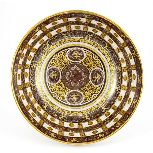 389 - A Large Crackle Glazed Bowl decorated in brown and gilt enamels on a grey ground, the banding and ci... 