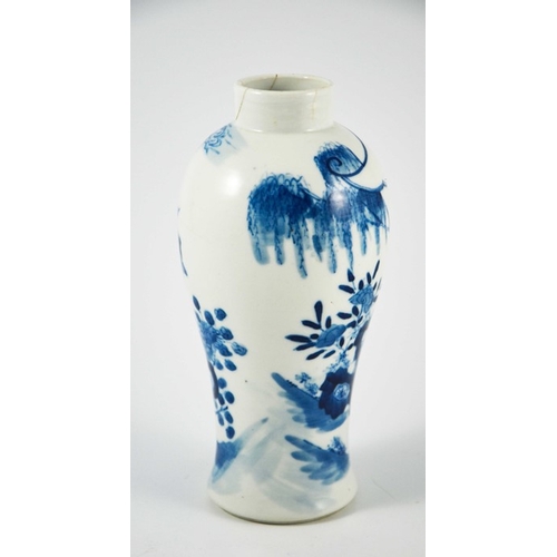 393 - A Chinese Kangxi blue and white vase, inverse baluster form, painted with women in a garden landscap... 