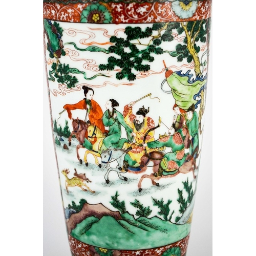 419 - A Chinese Export Famille Vert Rouleau Shaped Vase, circa 20th Century, decorated in coloured enamels... 