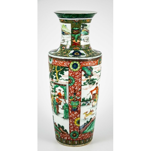 419 - A Chinese Export Famille Vert Rouleau Shaped Vase, circa 20th Century, decorated in coloured enamels... 