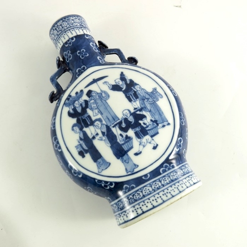 420 - Chinese blue and white ceramics including Kangxi style moonfllask vase, charger and dishes, various ... 