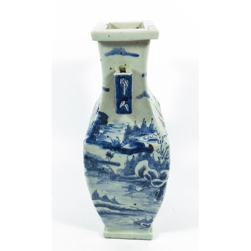 430a - A Chinese blue and white vase, square section baluster form with wing handles, 33cm high