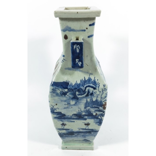 430a - A Chinese blue and white vase, square section baluster form with wing handles, 33cm high