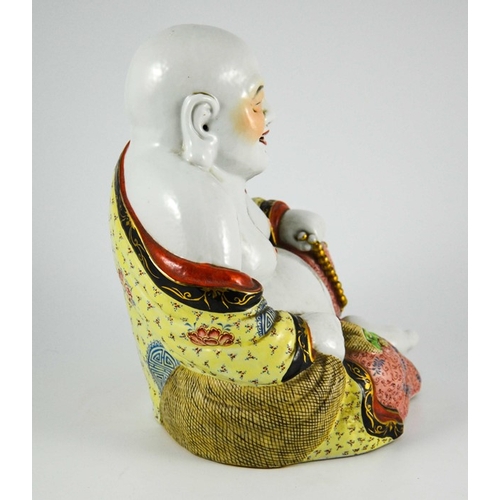 430 - A Chinese Famille Rose Porcelain Hotei Laughing Buddha, circa 20th Century, decorated in coloured en... 