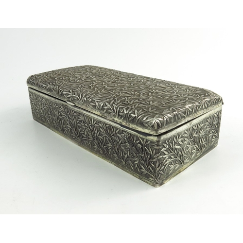 470 - A Chinese Export Silver Cigarette Box, circa 20th century, the rectangular box with repouse bamboo d... 