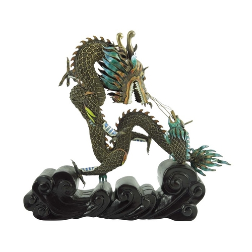 479 - A Silver-Gilt Filigree and Enamel Dragon, Chinese, early 20th century, modelled as a writhing dragon... 