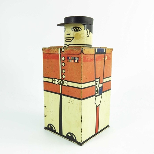 536 - Huntley and Palmers, a Guardsman biscuit tin, circa 1956, cuboid form, modelled as a soldier, 21.5cm... 